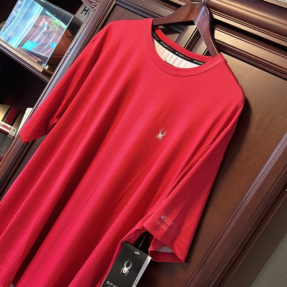 New Spyder Swim Quick Dry Rash Guard Surf-Sand-Sun Red Sports Pullover Crewneck!